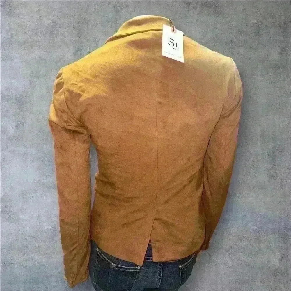 NWT Sincerely Jules Tan Faux Suede Blazer Buttoned Casual Jacket for Women Sz XS - Picture 4 of 8